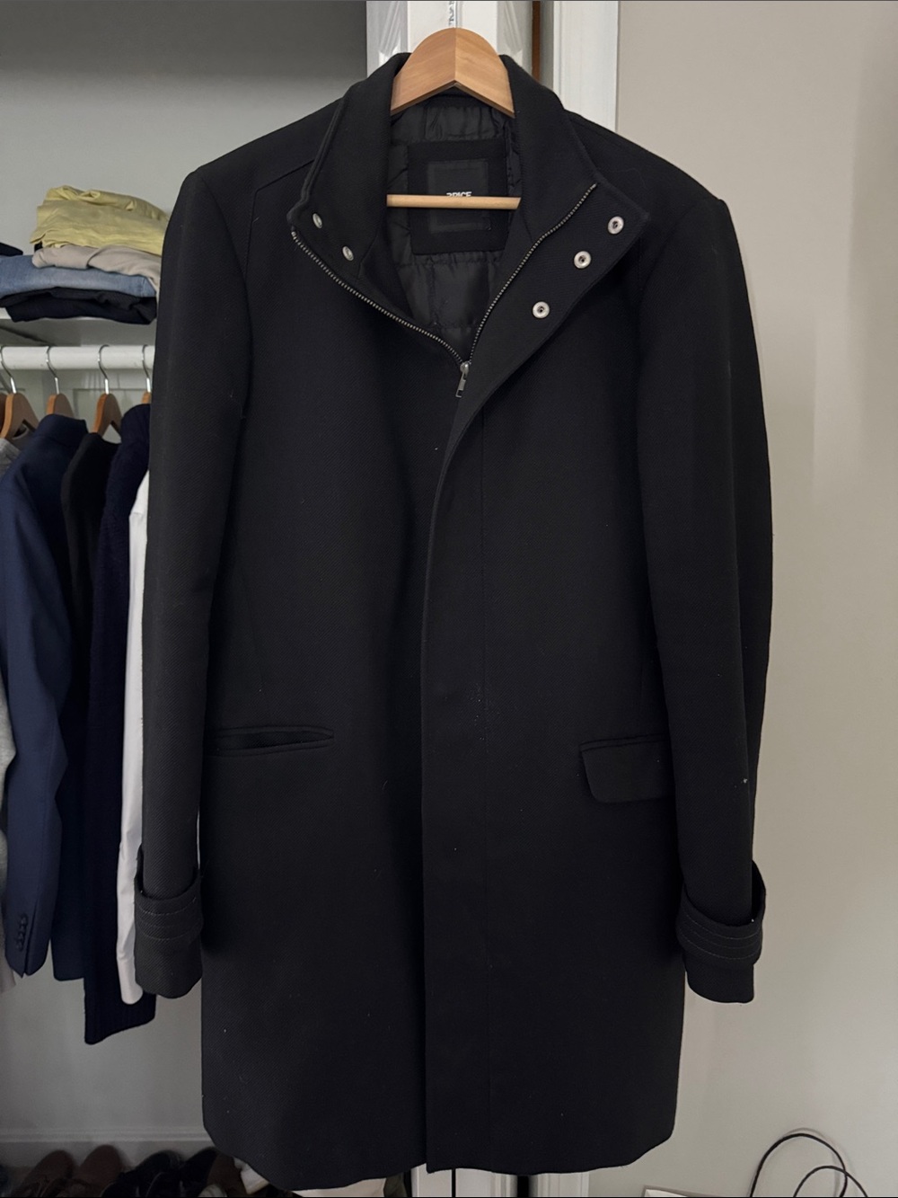 Men's Black Stand-Collar Trench Coat - Unbranded